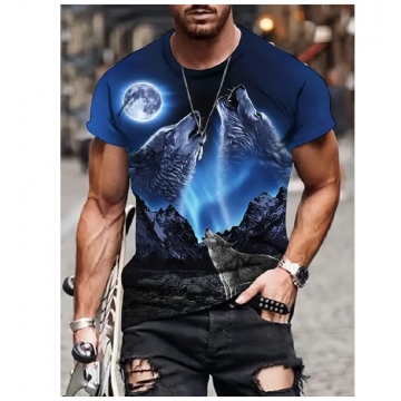 Premium 3D Printed Wolves Men's Novelty Graphic T Shirt Short Sleeve Tees Tops For Street Casual Daily 01 S