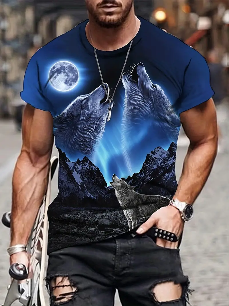 Premium 3D Printed Wolves Men's Novelty Graphic T Shirt Short Sleeve Tees Tops For Street Casual Daily 01 S