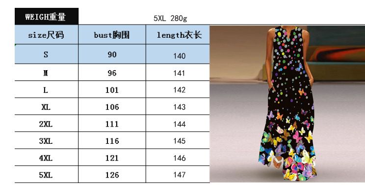 Fashionable new summer women's sleeveless V-neck printed sexy dress long skirt vlcq-534 S
