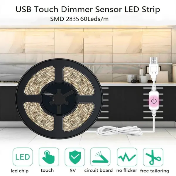 1M/3M/5M USB LED Strip Light 5V 30LEDs/m 2835 Dimmable Flexible Lamp Tape For TV Backlight Room Kitchen Lighting Lamp Decoration