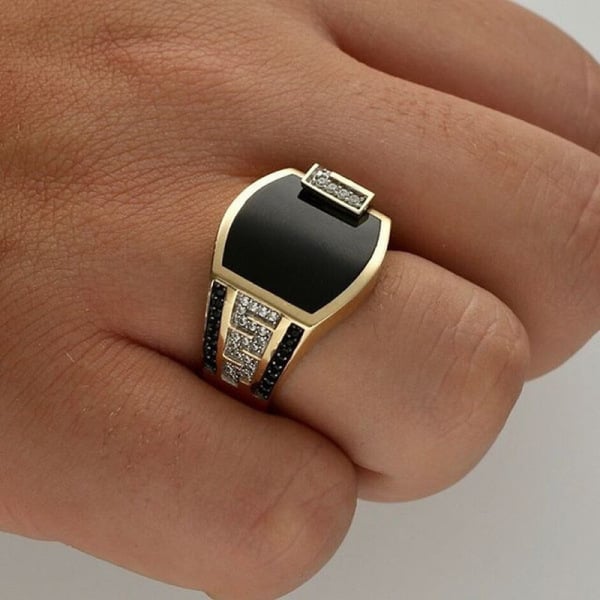 Men 'S Ring Vintage Elegant Gold Rings Black Oil Drop Hip hop ring For Engagement Jewelry Wedding Banquet Gift Silver 6