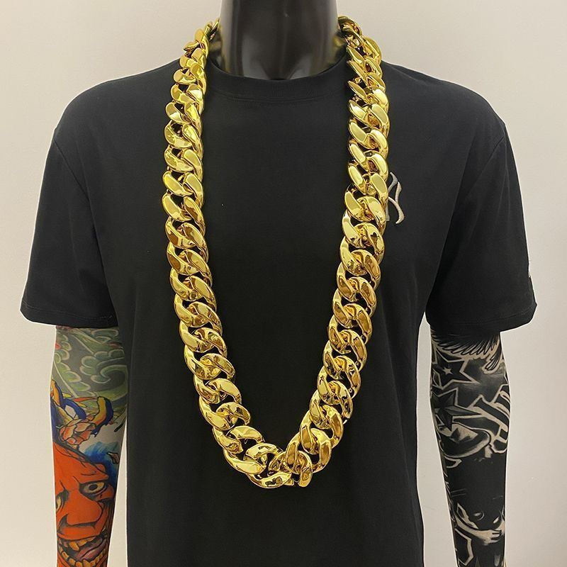 Hip hop simulation big chain, wealthy man, golden plastic performance prop, hip-hop socialite, super thick and exaggerated big necklace 01 ONE SIZE