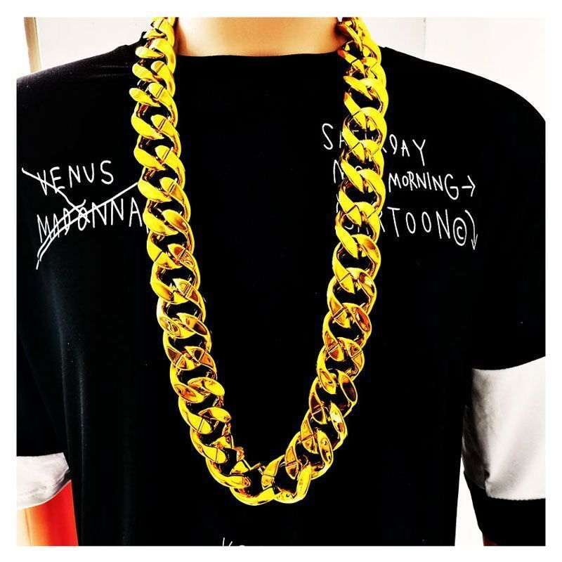 Hip hop simulation big chain, wealthy man, golden plastic performance prop, hip-hop socialite, super thick and exaggerated big necklace 01 ONE SIZE