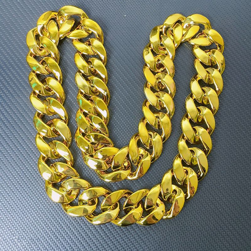 Hip hop simulation big chain, wealthy man, golden plastic performance prop, hip-hop socialite, super thick and exaggerated big necklace 01 ONE SIZE