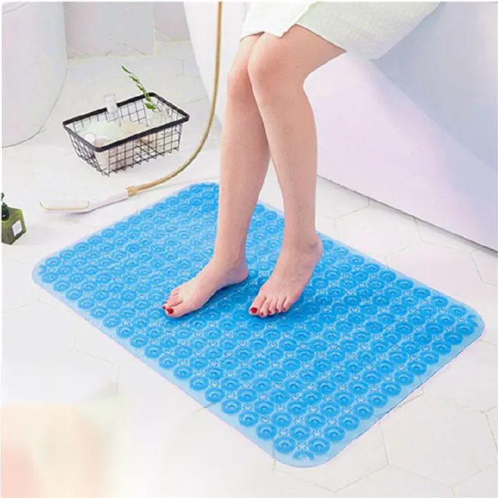 Bathroom Carpet Odorless Non-Toxic Pvc With Suction Cup Massage Non-Slip Mat Plastic Floor Mat Blue 38*70cm