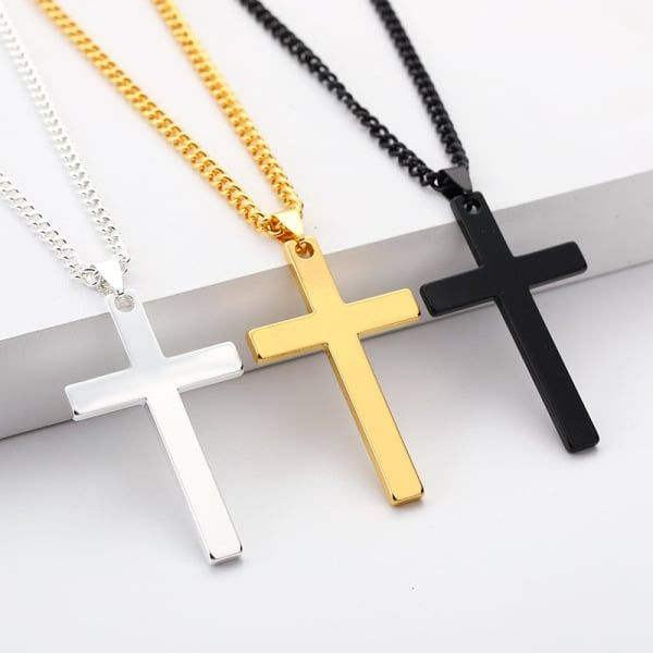 New brandy Stainless Steel Cross Pendant Chain Necklace for Men Women Jewelry Gift Silver One size