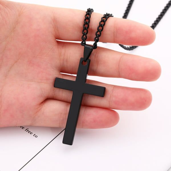 New brandy Stainless Steel Cross Pendant Chain Necklace for Men Women Jewelry Gift Silver One size