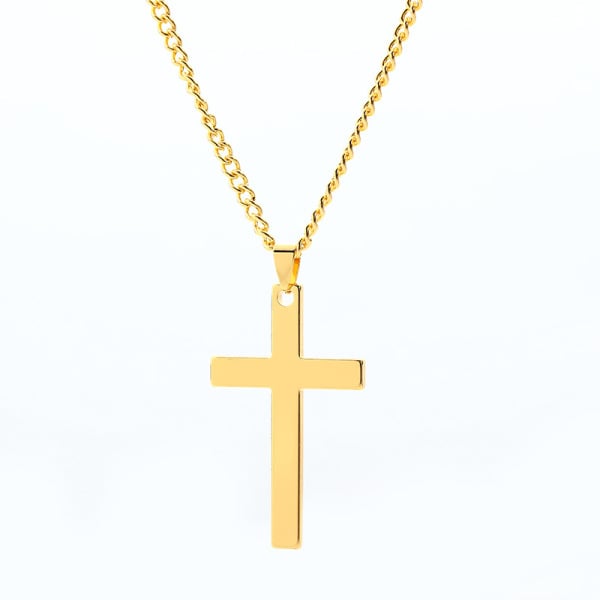 New brandy Stainless Steel Cross Pendant Chain Necklace for Men Women Jewelry Gift Silver One size