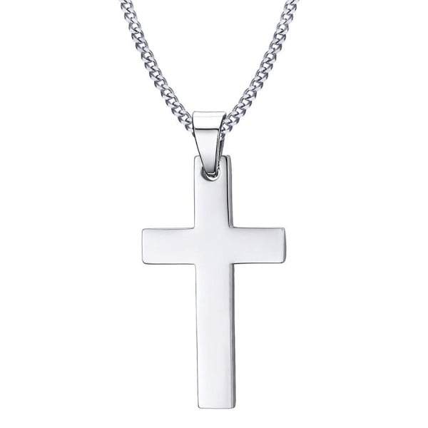 New brandy Stainless Steel Cross Pendant Chain Necklace for Men Women Jewelry Gift Silver One size