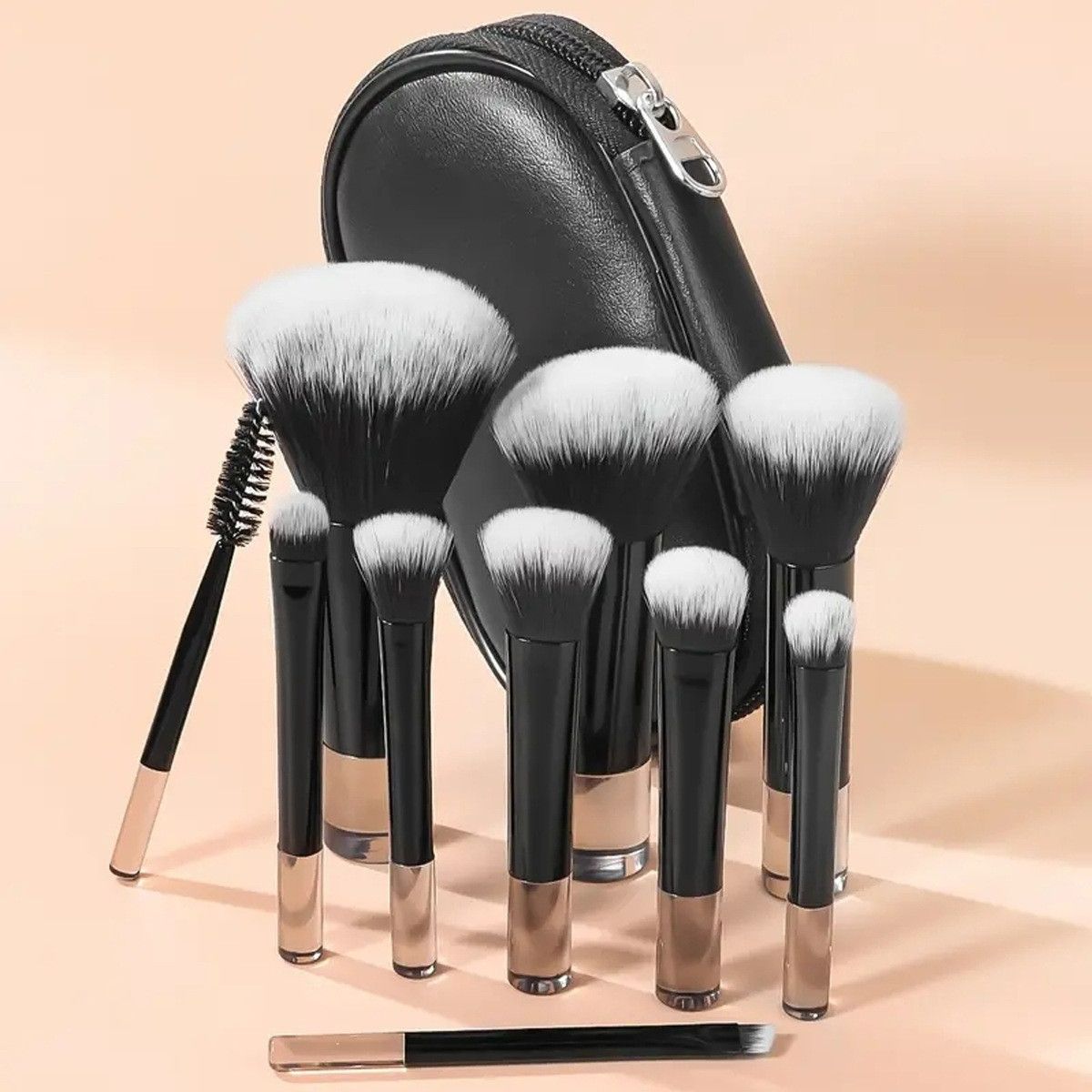 10pcs Mini Makeup Brush Set Powder Eyeshadow Foundation Blush Blender Concealer Beauty Makeup Tools Brush Professional Supplies Black 10pcs