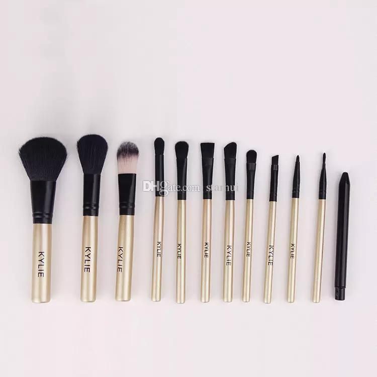 Kylie Jenner Makeup Brushes Kit 12pcs/set Cosmetic Foundation BB Cream Powder Blush Makeup Tools With Iron box Gold 12pcs/set