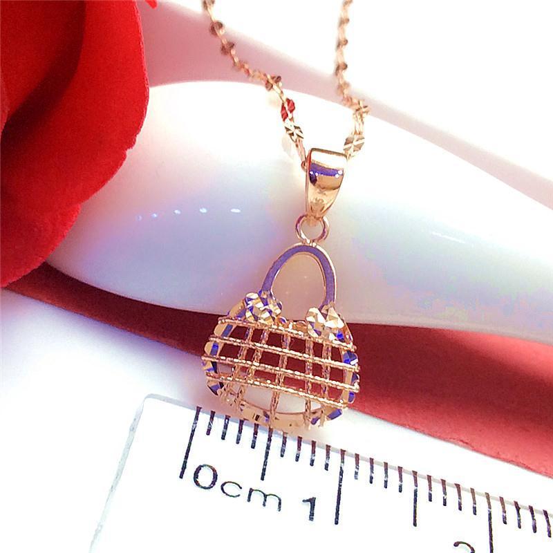 Russian 585 purple gold hollow out twisted bag pendant fashion S925 pure silver stylish rose gold color gold necklace 1 Medium