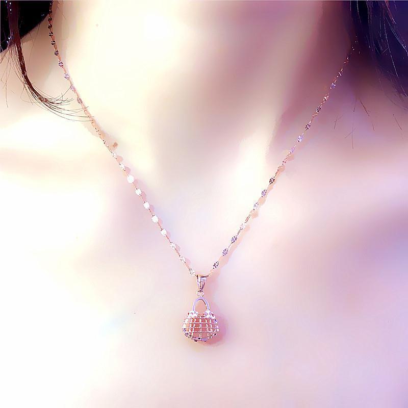 Russian 585 purple gold hollow out twisted bag pendant fashion S925 pure silver stylish rose gold color gold necklace 1 Medium