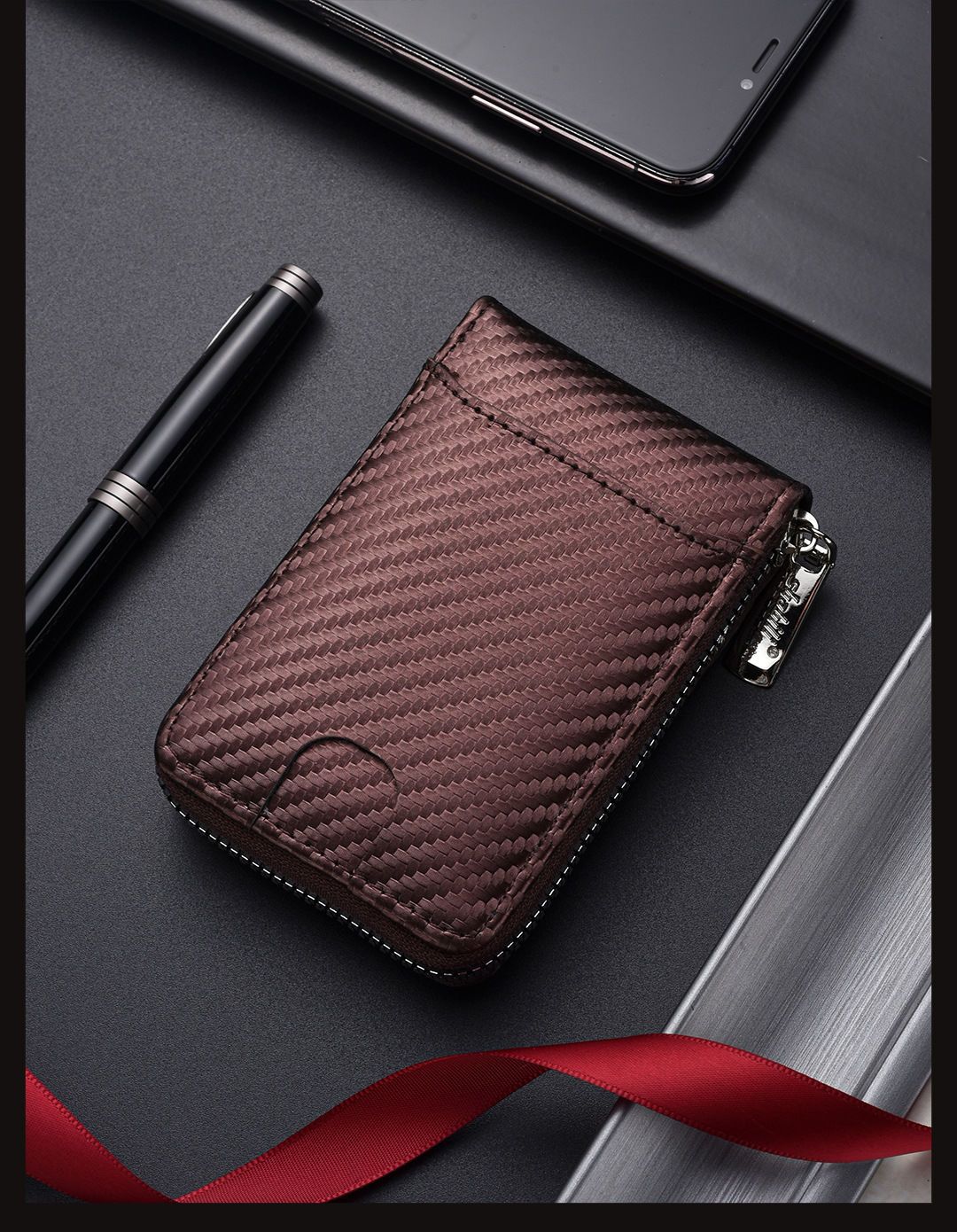 Anti-theft RFID card holder; anti-demagnetization driver's license card holder; carbon fiber pattern zipper accordion women's credit card holder Color 1 Trumpet