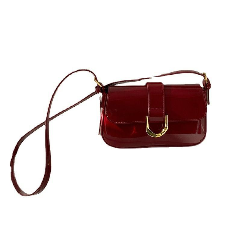 Senior handbag woman vintage wine red horseshoe buckle fashion hand armpit bag single shoulder crossbody bag a hair replacement black one size