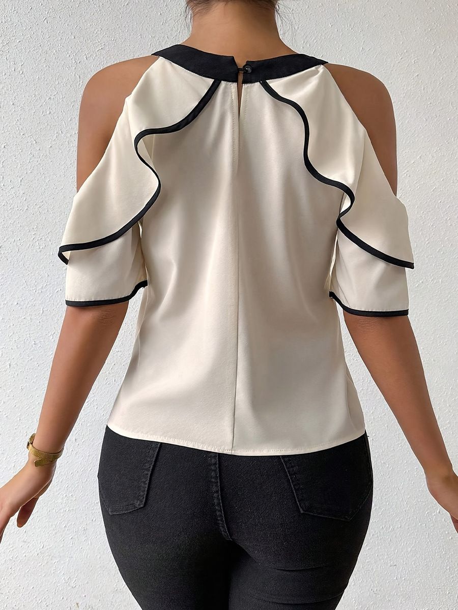 European and American style double layered short sleeved shirt with bow collar, shirt pullover 01 S