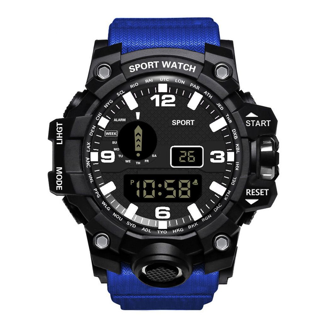 Multi functional anti fall and waterproof outdoor men's trendy electronic watch, student alarm clock, night light running sports mechanical watch black AS PICTURE