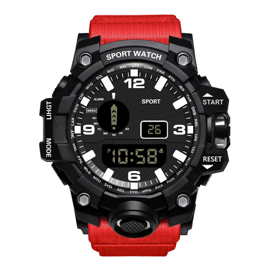Multi functional anti fall and waterproof outdoor men's trendy electronic watch, student alarm clock, night light running sports mechanical watch black AS PICTURE