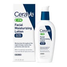 CeraV Facial Moisturizing Lotion Pm | Ultra Lightweight, Night Face Moisturizer With Hyaluronic Acid | Fragrance Free, 89 Milliliters (1 Pack)