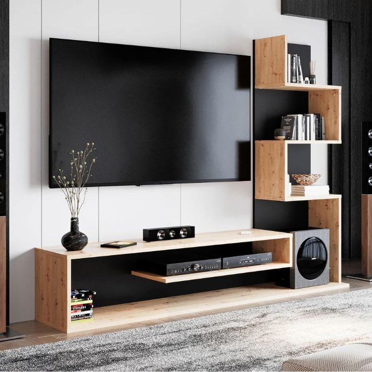 WOODPECKER 2  Tv Stand ♦️wooden Tv stands with cabinets ♦️Size 120x30x120cm ♦️Colours ; ♦️ brown/teak and black