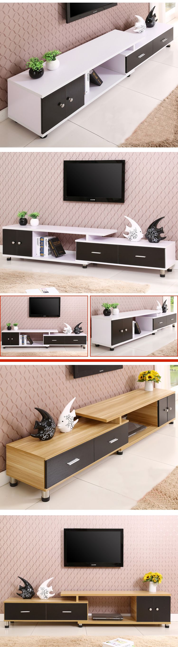 EXTENDABLE / ADJUSTABLE WOODEN JEWEL TV STAND♦️ 5FT BUT extends upto 7 feet ♦️wooden Tv stands with cabinets ♦️Size 150x30x50cm ♦️Colours :black/ ;BLACK WHITE