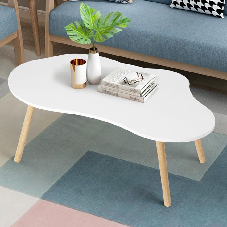 Shee Nordic BIG !! wavy Coffee Tables♦️ big size ♦️wooden ♦️(Unassembled)- White ♦️ Coffee Tables ♦️120*60*45