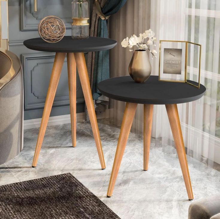 Shee Nordic TWINS/DOUBLE !! Coffee Tables♦️ big size ♦️wooden ♦️(Unassembled)- black ♦️ Coffee Tables♦️ color black size big 50cm, small 45cm.