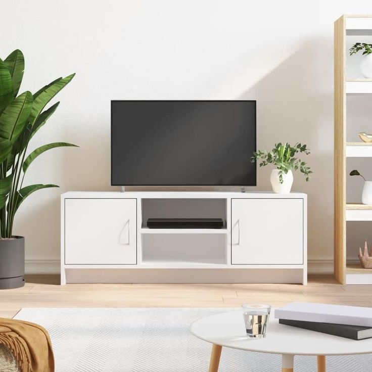 WHITE WOOD CRAFT 55" Tv Stand ♦️wooden Tv stands with cabinets ♦️Size 120x30x120cm ♦️Colours :White ♦️wooden♦️