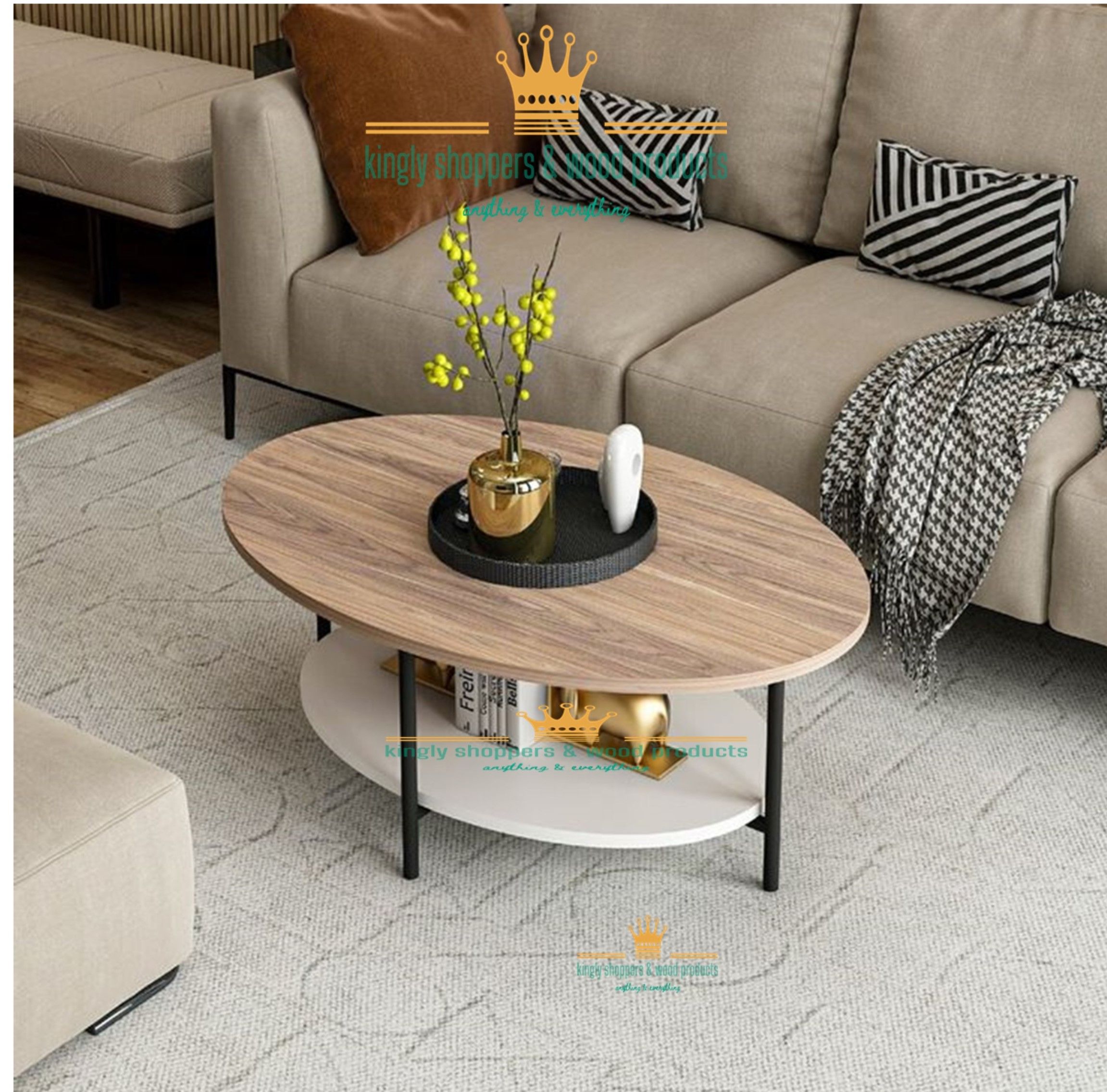 Shee Nordic BIG SIZE STRONGER !!! Oval Coffee Tables ♦️wooden & metal♦️4ft long  size 120*60*44- White
