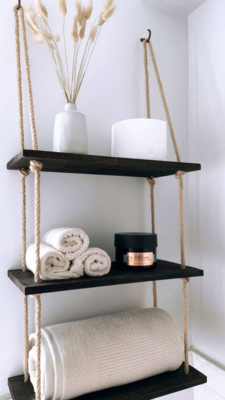 DESINGERS WALL FLOATING SHELF WITH ROPE♦️BLACK 60CM OR 2FT LONG♦️ WOODEN