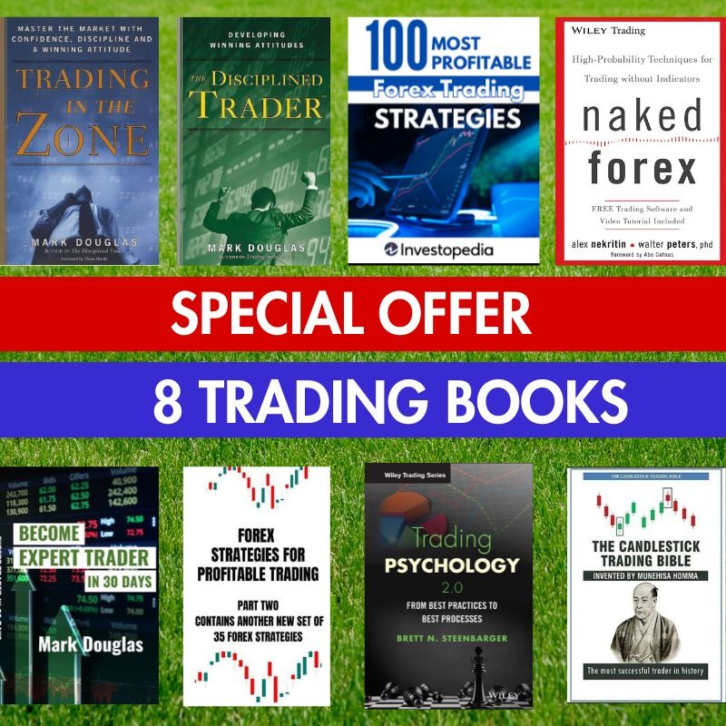 8 In 1 Trading Books By Mark Douglas, Investopedia, Alex Nekritin, Walter Peters, Brett N. Steenbarger & Munehisa Homma