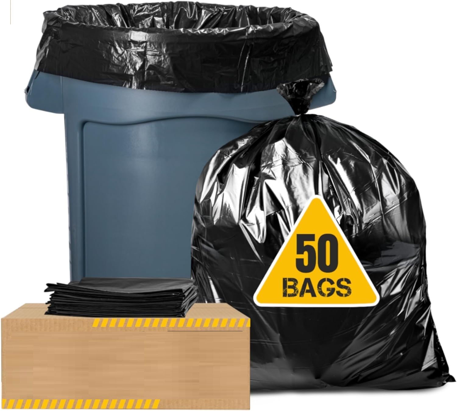 Heavy-Duty Extra Large Big Size Black Garbage Bags – 50 Pcs Multipurpose High-Strength Industrial Trash Liners