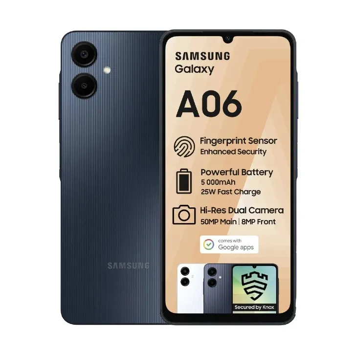 New Arrival Samsung Galaxy A06 128GB+4GB 50MP Camera 6.7" 90Hz MTK Helio G85 (12nm) 5000mAh 25W Type-C Charge Android 14 Side Fingerprint Unlock Smart Phones
