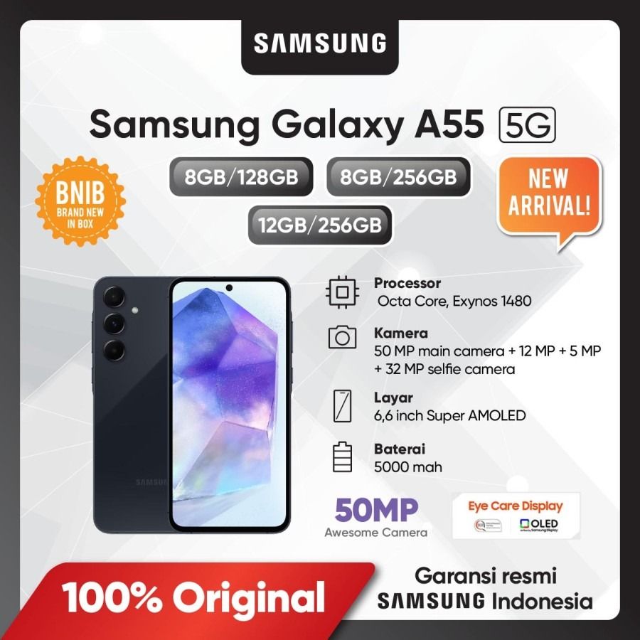Samsung Galaxy A55 5G 128GB+6GB 120Hz 6.6" AMOLED 50MP Triple Camera IP67 Waterproof  5000mAh Battery capacity 25W Type-C  Fingerprint Unlock Android 14 Phone smartphones