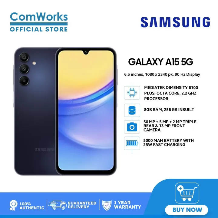 Samsung Galaxy A15 128GB+4GB RAM  50MP Triple Camera Mediatek Helio G99 6.5"  Display 90Hz refresh rate Android 14 5000mAh battery 25W Type-C Charge Smart Phones
