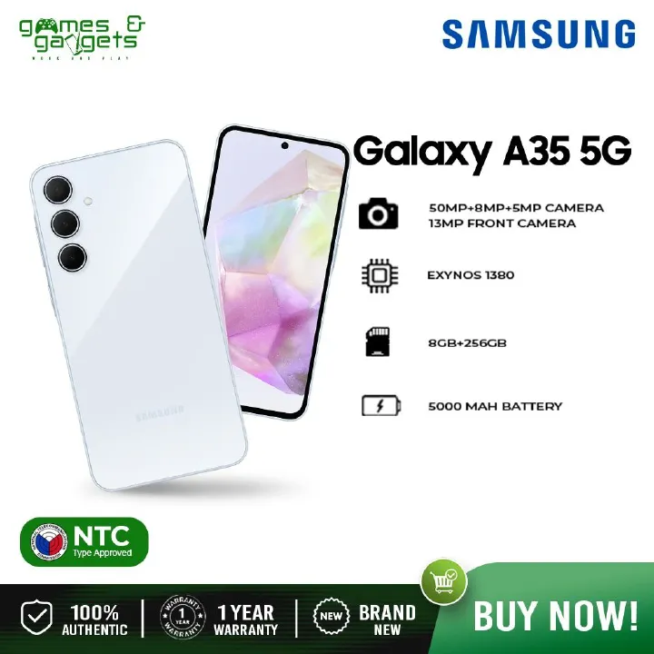 New Arrival Samsung Galaxy A35 5G 128GB+6GB RAM 120Hz Refresh rate 6.6" Display AMOLED 50MP Triple Camera Android 14 5000mAh 25W Fast charging Type-C Smart Phones Fingerprint Unlock smartphone