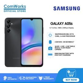 SAMSUNG GALAXY A05s 64GB STORAGE 4GB RAM 6.7" FHD+ Display 50MP + 2MP + 2MP BACK CAM 13MP SELFIE CAM OCTA CORE PROCESSOR 5000mAh 25W TYPE C FAST CHARGING 4G NETWORK 2GHz,1.8GHz ANDROID 13 SMARTPHONES