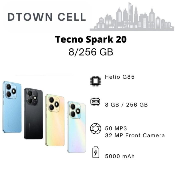 Tecno Spark 20 pro 256GB Upto 16GB(8+8)GB RAM 6.78'' HD Screen 120Hz 108MP Main CAMERA 32MP Selfie Camera Mediatek G99 PROCESSOR 5000mAh 33W Type C fast charger DUAL SIM 4G ANDROID 13 SMARTPHONE
