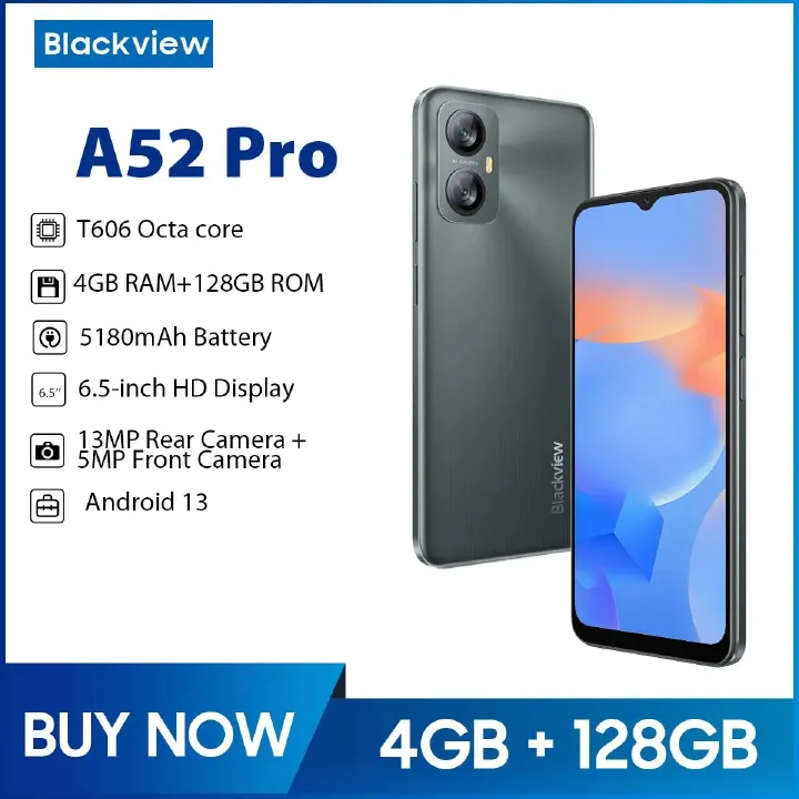 Blackview A52 Pro 4GB+128GB 6.52 Inch Android 13 4G OTG Fingerprint Identification Smartphone - 13MP+0.8MP 5MP Camera 5180 mAh Type C Charge Battery Smart Phone