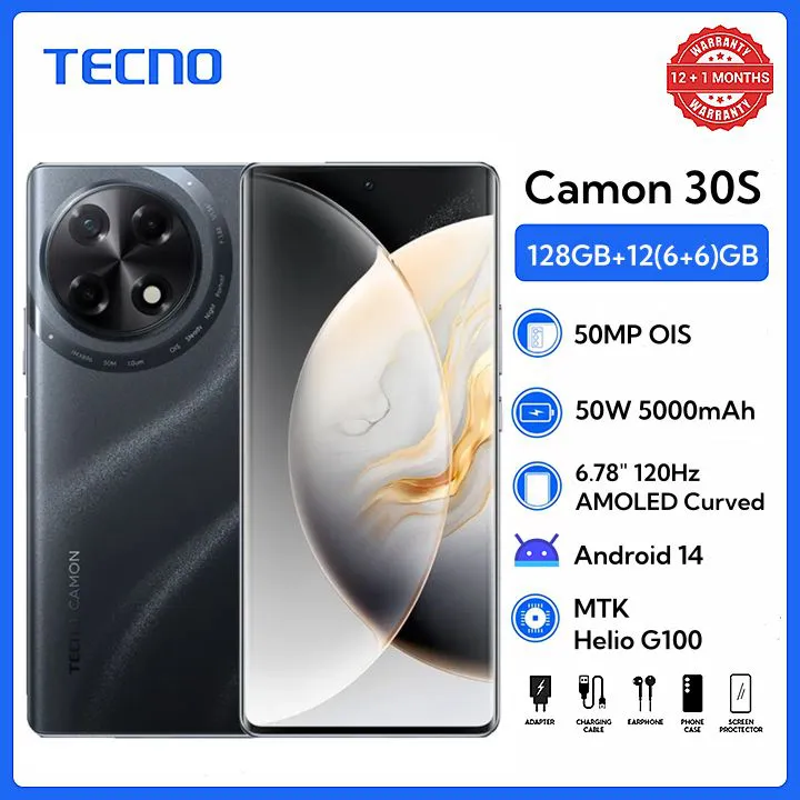 [BRAND NEW] TECNO CAMON 30S  256GB ROM + 8 GB RAM ANDROID 14 DUAL SIM AMOLED 120HZ  6.7 INCH DISPLAY SIZE 50Mp + 13MP CAMERA SMARTPHONE