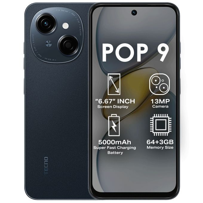 New Arrival TECNO POP 9 128GB + 4GB 4.5G Fast Network 6.6" 120Hz Hole Screen Dual Speakers IP54 Waterproof 13MP 5000mAh Type-C Android 14 Dual SIM Side Fingerprint Unlock  Smart Phones