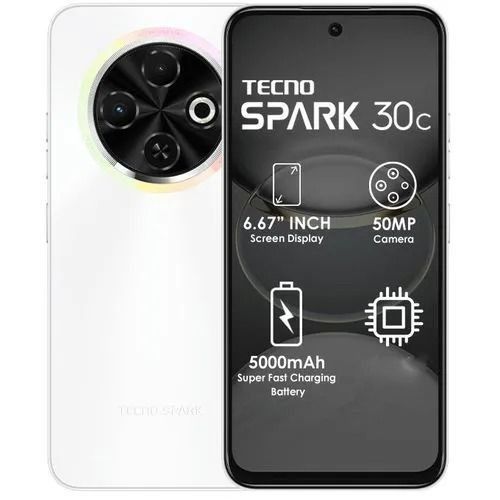 New Arrival TECNO SPARK 30C 128GB +8(4+4)GB 120Hz 6.6" Dynamic Port 50MP 8.0 MP SELFIE Stereo Dual Speakers 5000mAh 18W Type-C Dual SIM 4G  Side Fingerprint Smart Phones