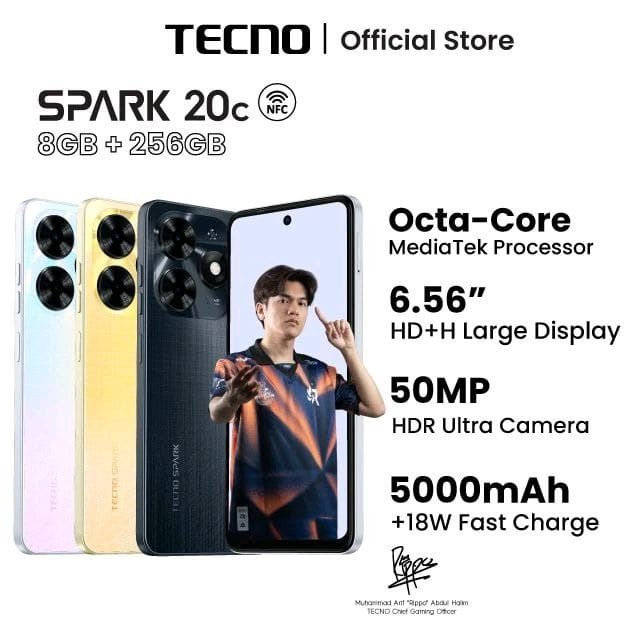 [Super Brand] TECNO SPARK 20C 256GB/128GB + 12(4+8)GB/8(4+4)GB RAM 6.6" 90Hz 50MP 5000mAh 18W Type-C Fast Charge Dual Speaker Dual SIM 4G Side Fingerprint Smart Phones
