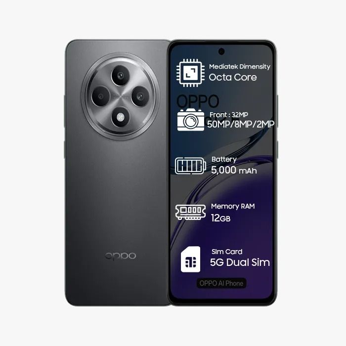 Oppo Reno 12F 4G Key Features RAM: 8GB Storage: 256GB OS:  , ColorOS 14 Camera: 50MP + 8MP + 2MP Selfie: 32MP Display: 6.67 inch, AMOLED,120Hz Processor: Qualcomm SM6225 Android 14 ,SMARTPHONES