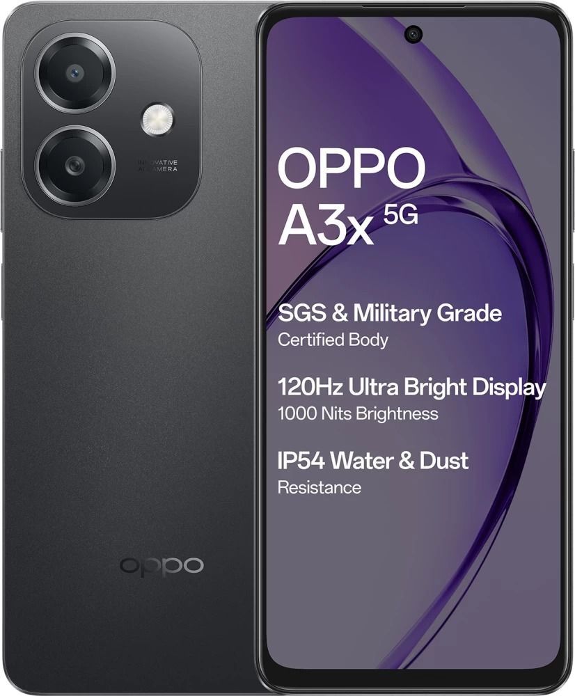 Oppo A3x 6.67-inch' 128GB ROM 4GB RAM"Battery: 5100mAh BATTERY CAPACITY Dual //SIM 120Hz refresh rate 8MP Rear camera 5MP Front camera Smart phone