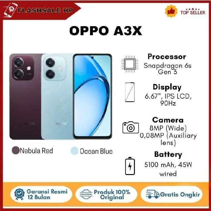 Oppo A3x 6.67-inch' 128GB ROM 4GB RAM"Battery: 5100mAh BATTERY CAPACITY Dual //SIM 120Hz refresh rate 8MP Rear camera 5MP Front camera Smart phone