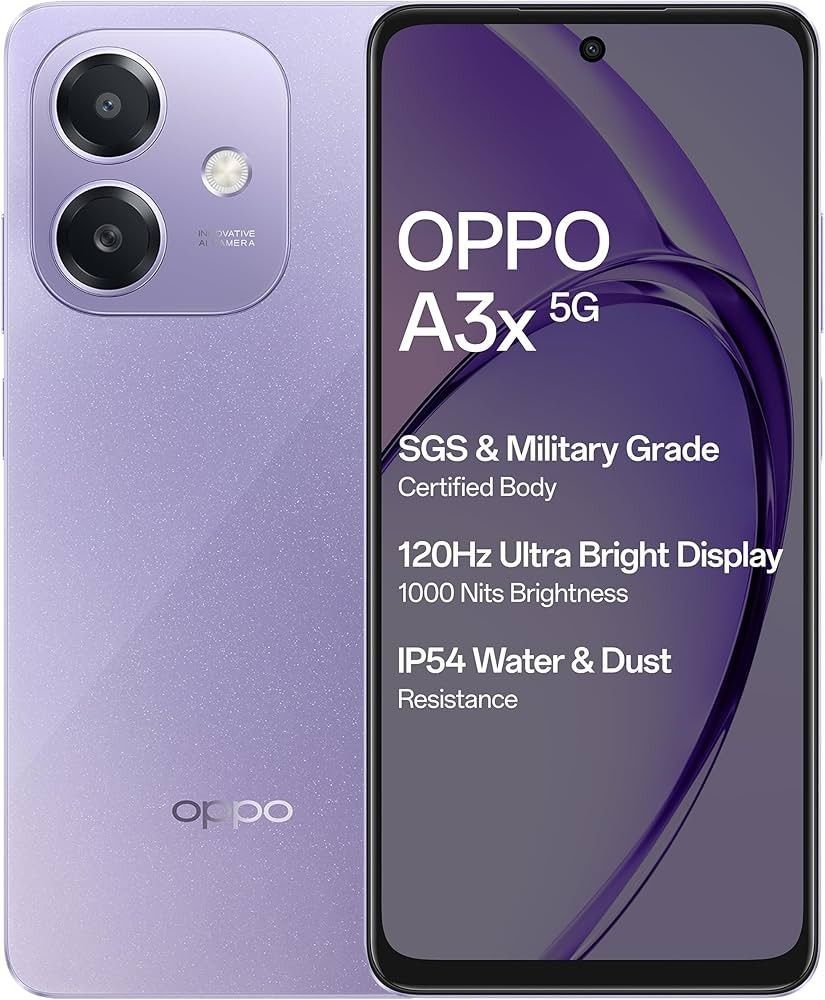Oppo A3x 6.67-inch' 128GB ROM 4GB RAM"Battery: 5100mAh BATTERY CAPACITY Dual //SIM 120Hz refresh rate 8MP Rear camera 5MP Front camera Smart phone