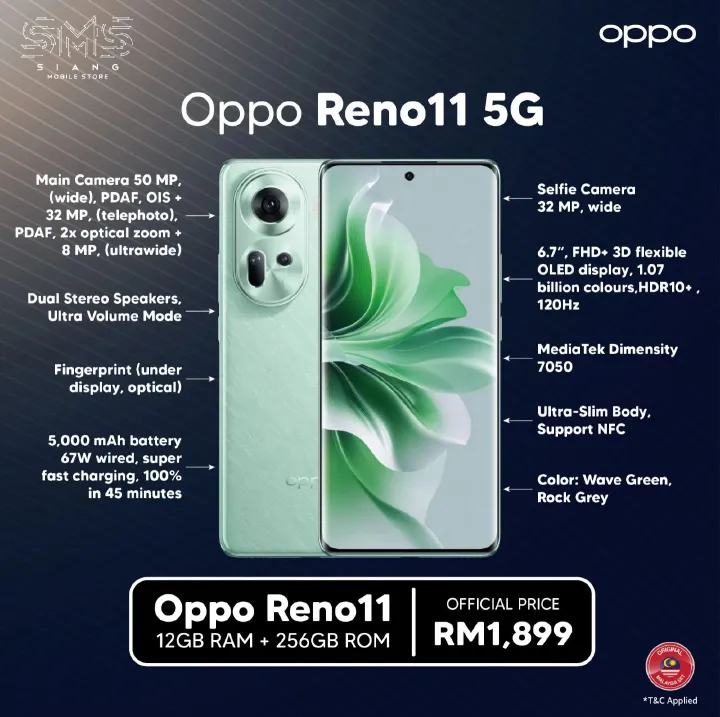 Oppo RENO 11 5G,12GB RAM + 256GB Storage Waterproof and dust resistant IP65 6.7",5000 mAh-Dual sim ,50MP Camera 67W 50000mAh Type C Charging system Android 14 Dual sim Side Fingerprint Smartphones