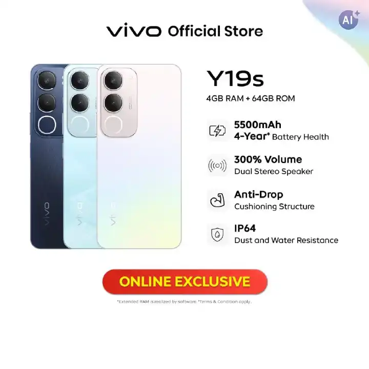 [BRAND NEW] Vivo y 19S 128GB 6GB RAM Octa-core Mediatek Helio G100 (6 nm) 50 MP main selfie 5 MP 5500 mAh, smartphones