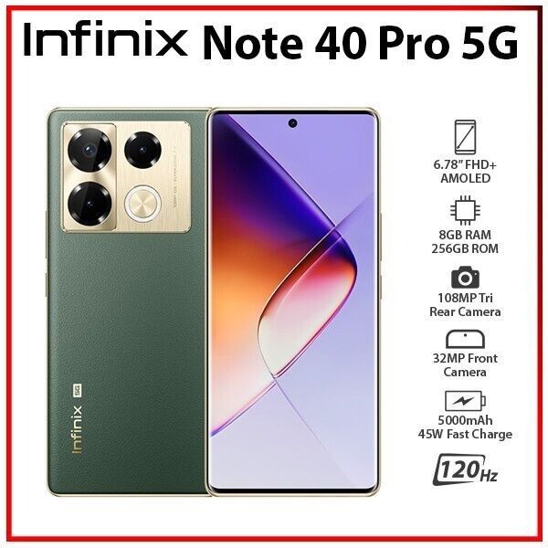 Infinix Note 40 PRO 256GB+16GB (8+8)GB RAM 6.78" Screen Dual SIM Smartphone 5000mAh Battery 70W Charging 108MP Camera Android 14 MediaTek Helio G99 Ultimate Smart Phones